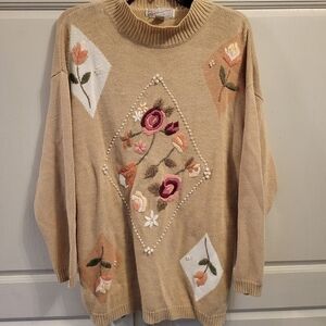 Vintage Spice of Life Floral & Pearls Embroidered Oversized Sweater